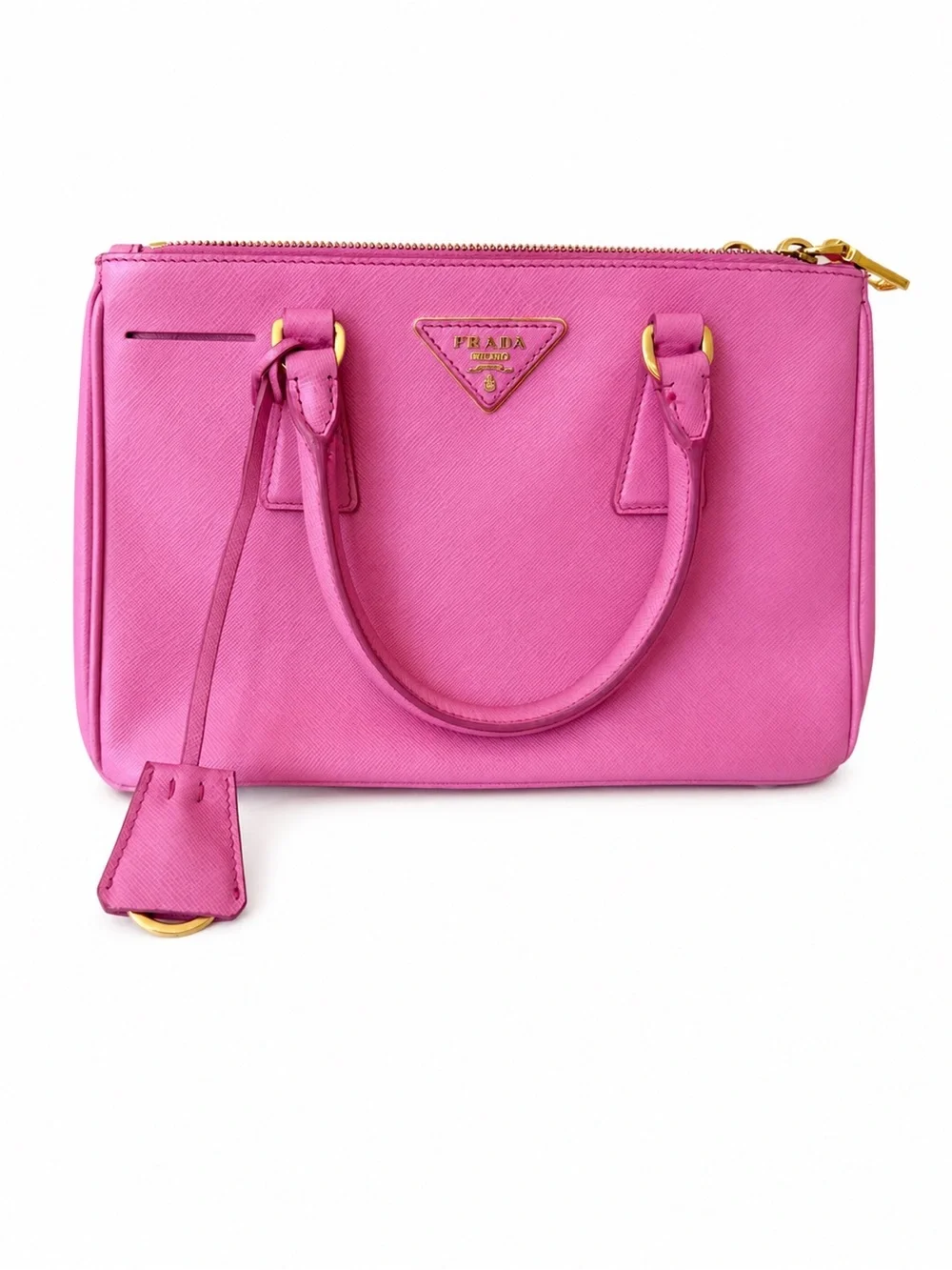 Prada Small Galleria Saffiano Pink Leather Satchel with Gold Hardware